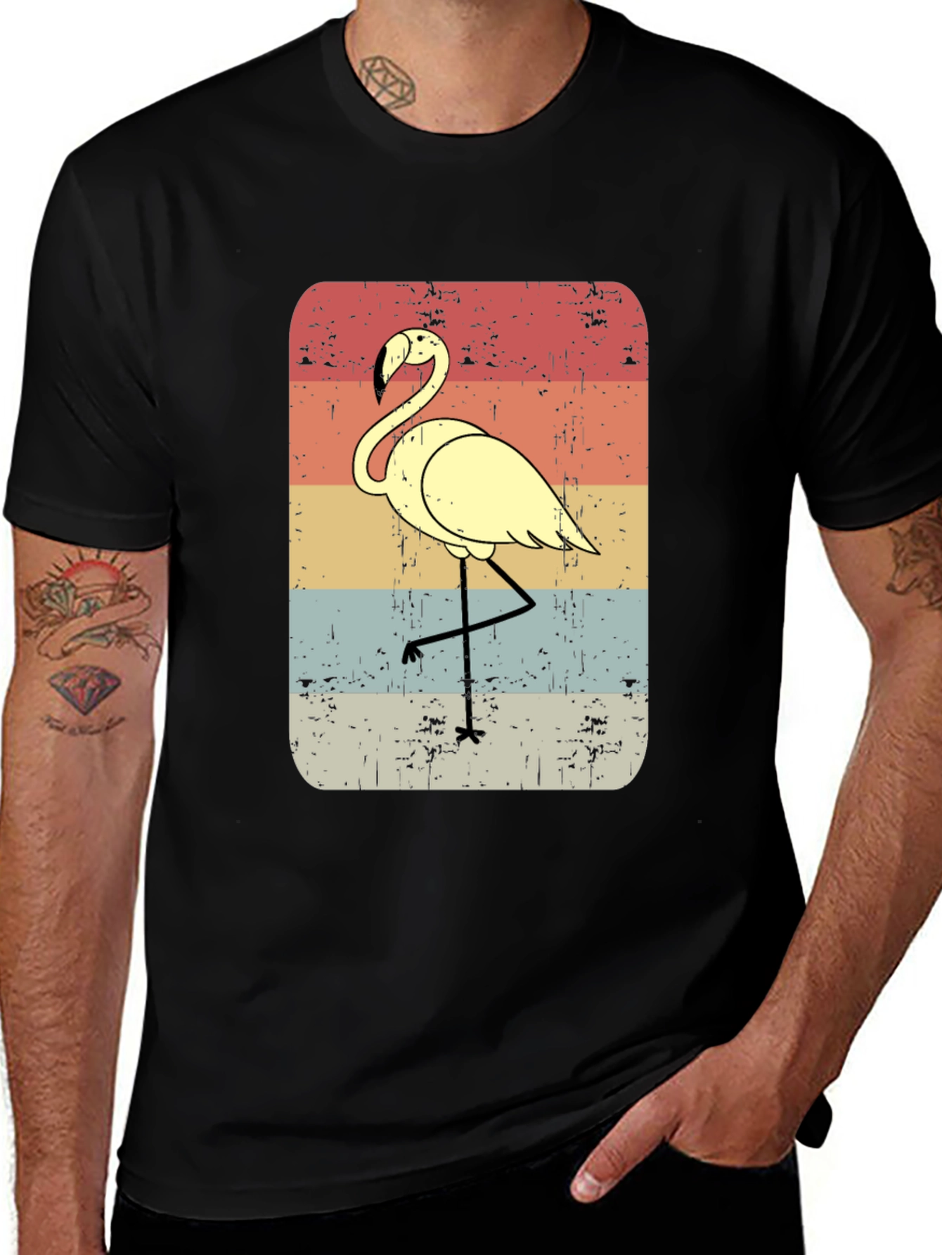 Retro Flamingo Graphic Tee - Mens Black T-Shirt