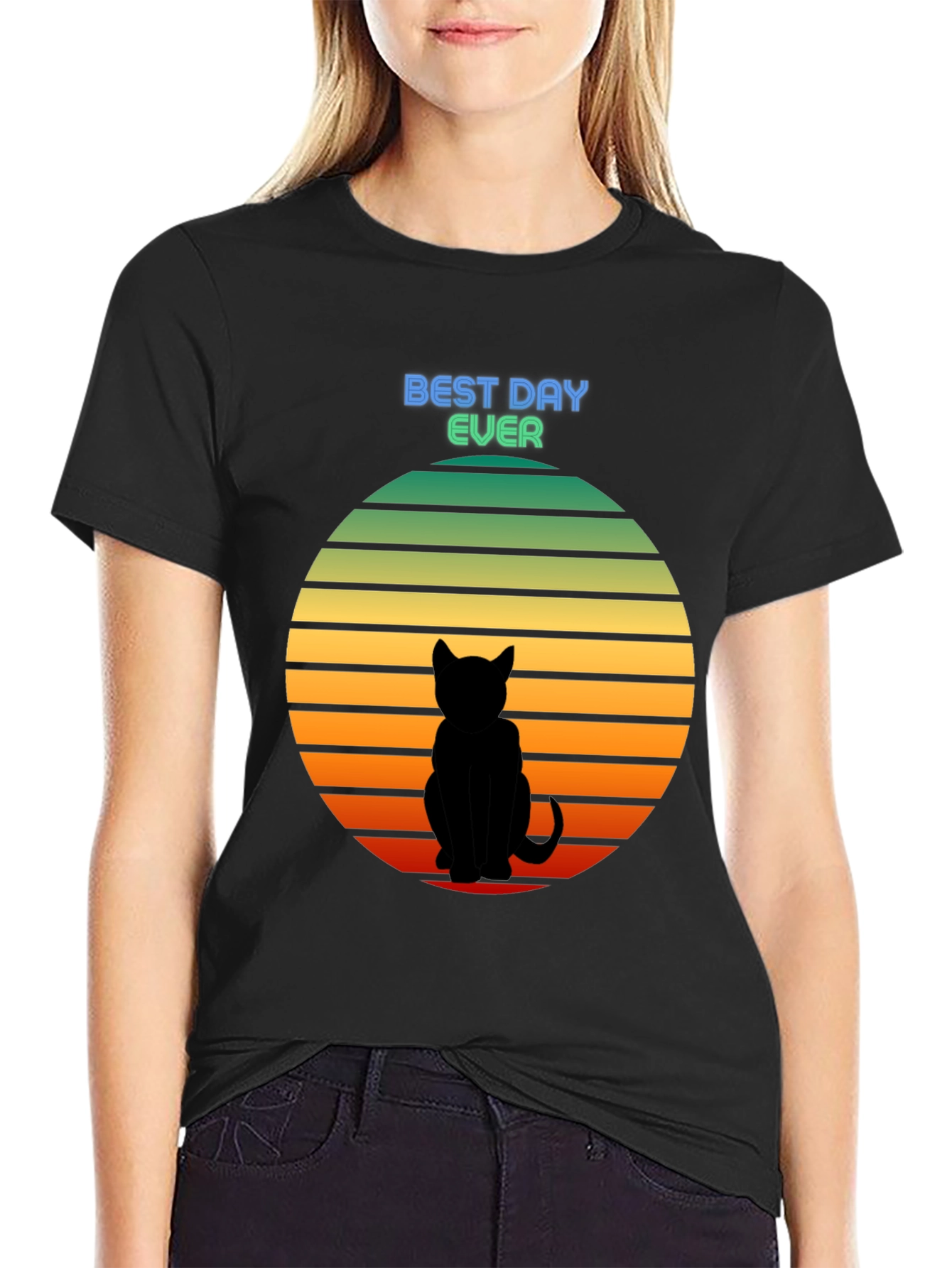 Best Day Ever Cat Silhouette Sunset T-Shirt