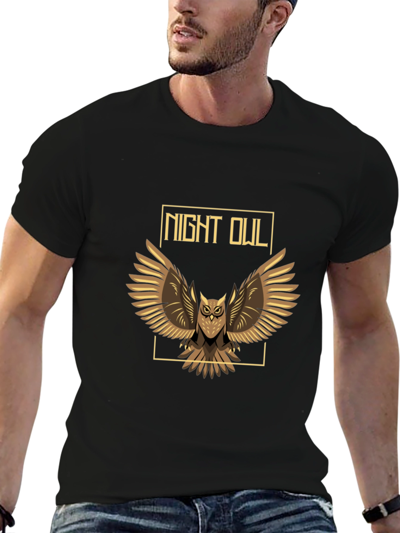 Night Owl Graphic Print Tee - Mens Black T-Shirt