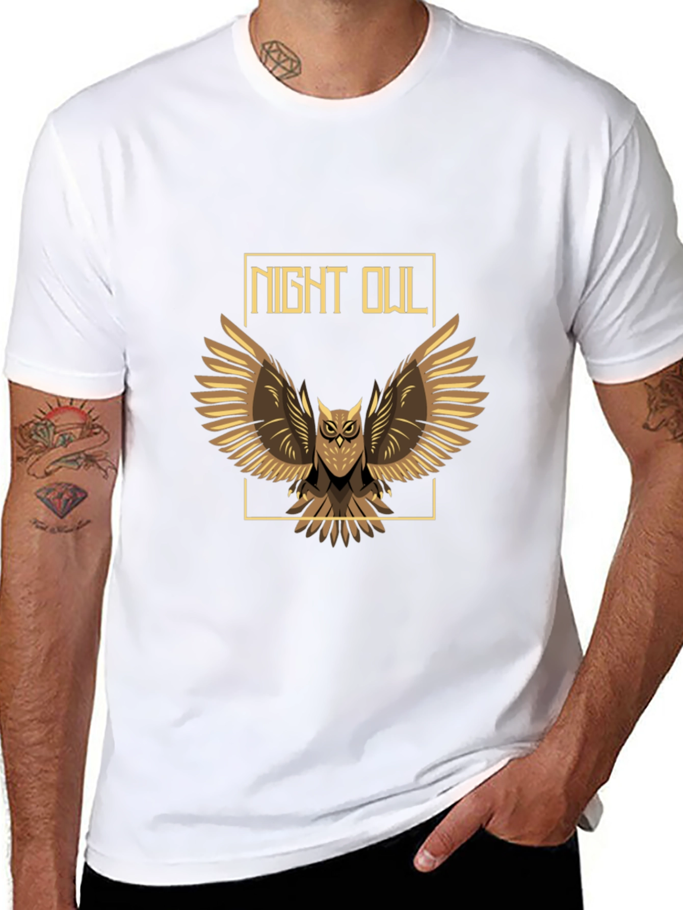 Night Owl Graphic Print Tee - Mens Black T-Shirt