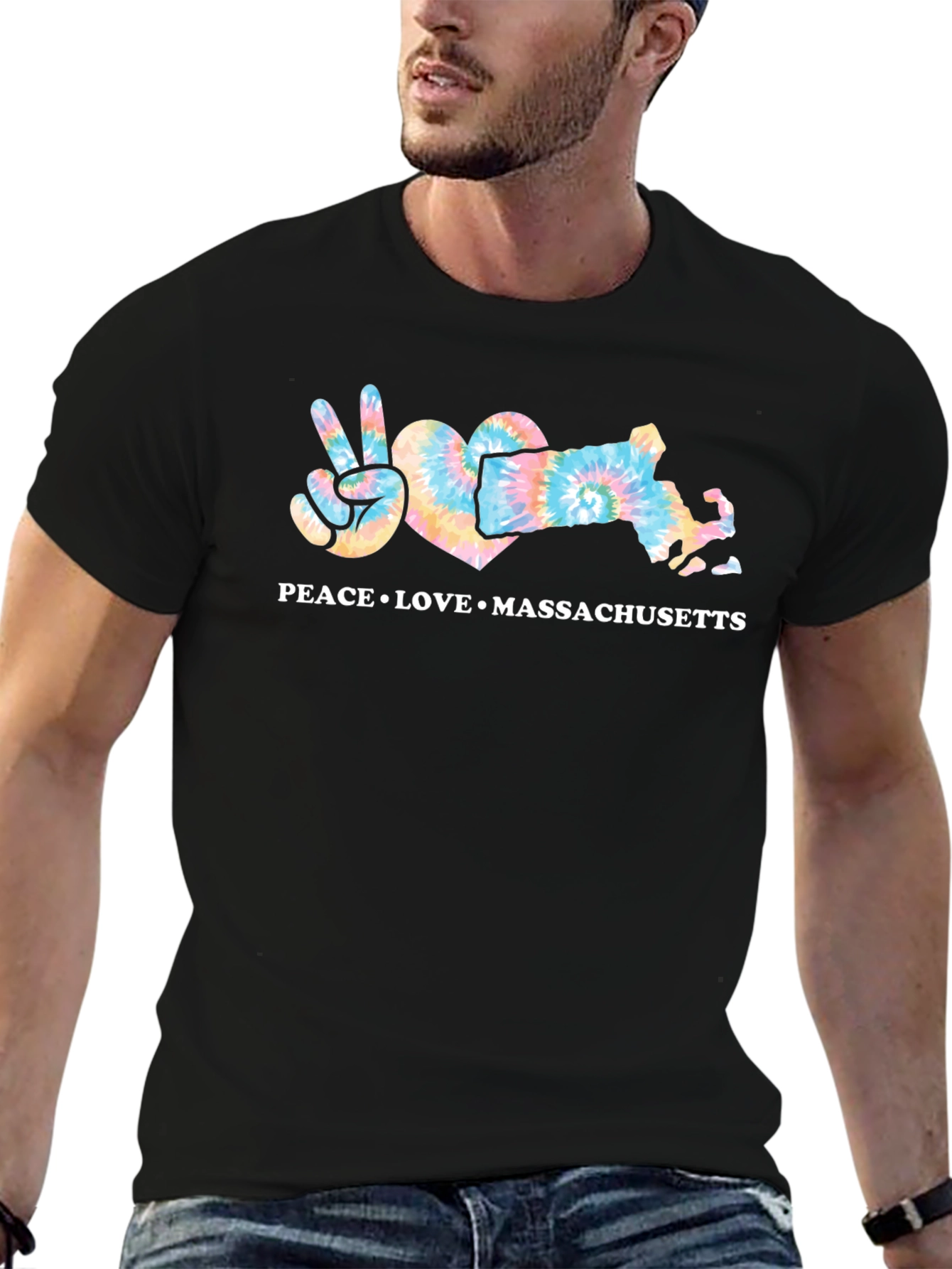 Peace Love Massachusetts Tie Dye Graphic T-Shirt
