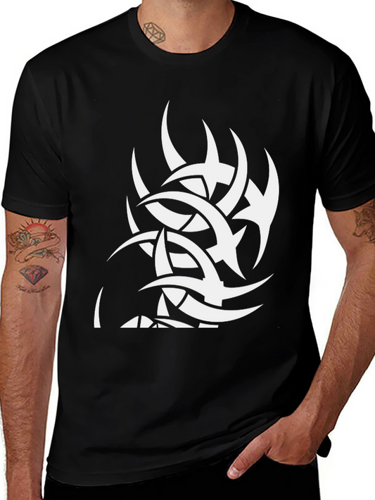 Black Tee with White Tribal Graphic Print