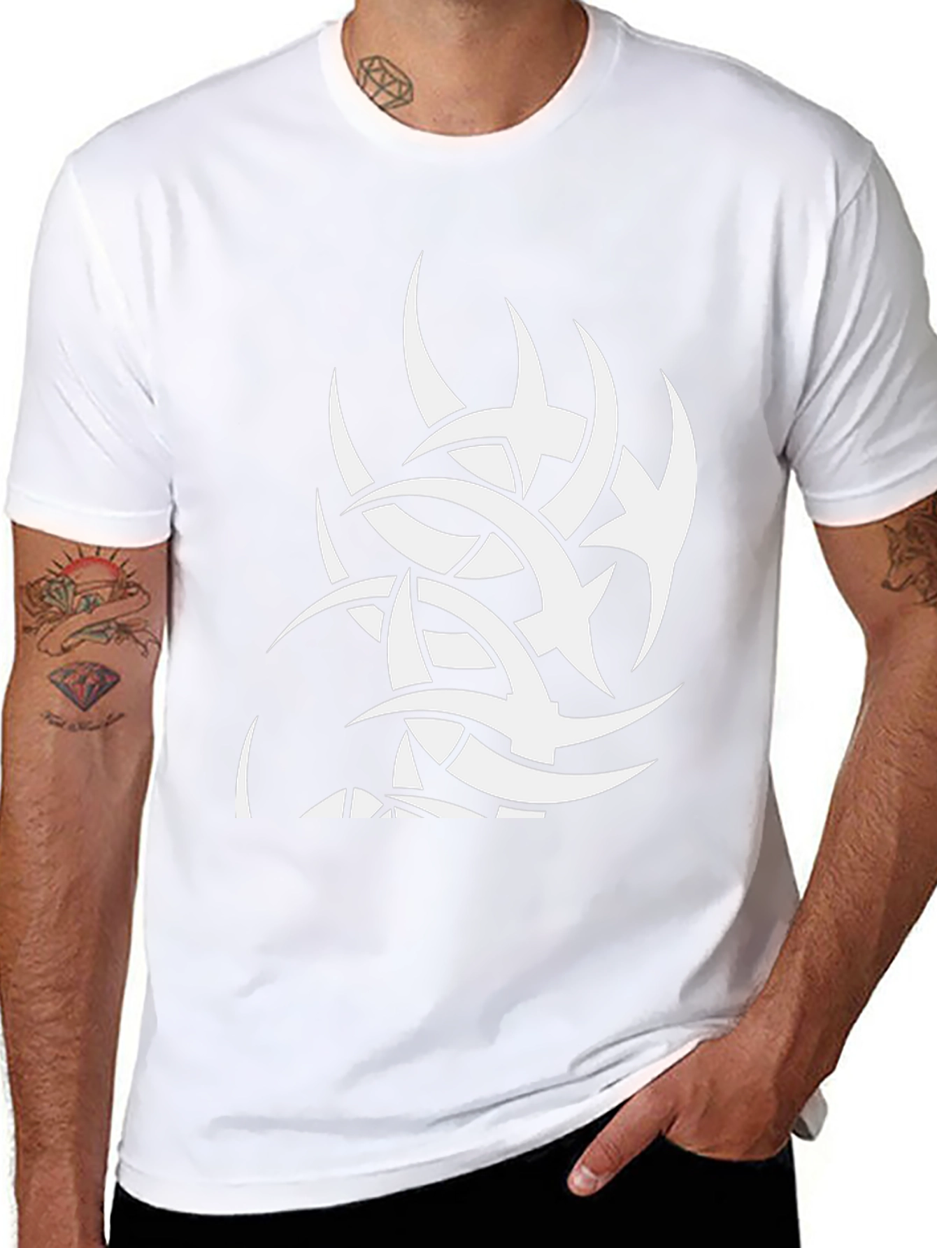 Black Tee with White Tribal Graphic Print