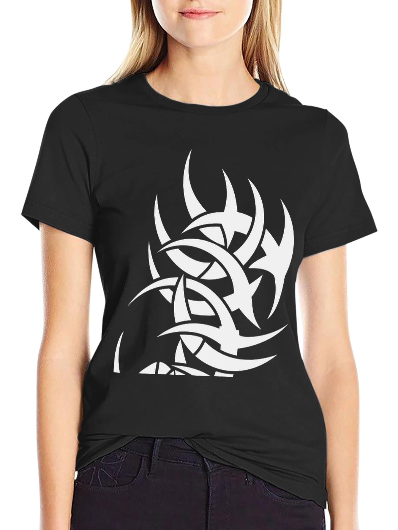 Black Tee with White Tribal Graphic Print