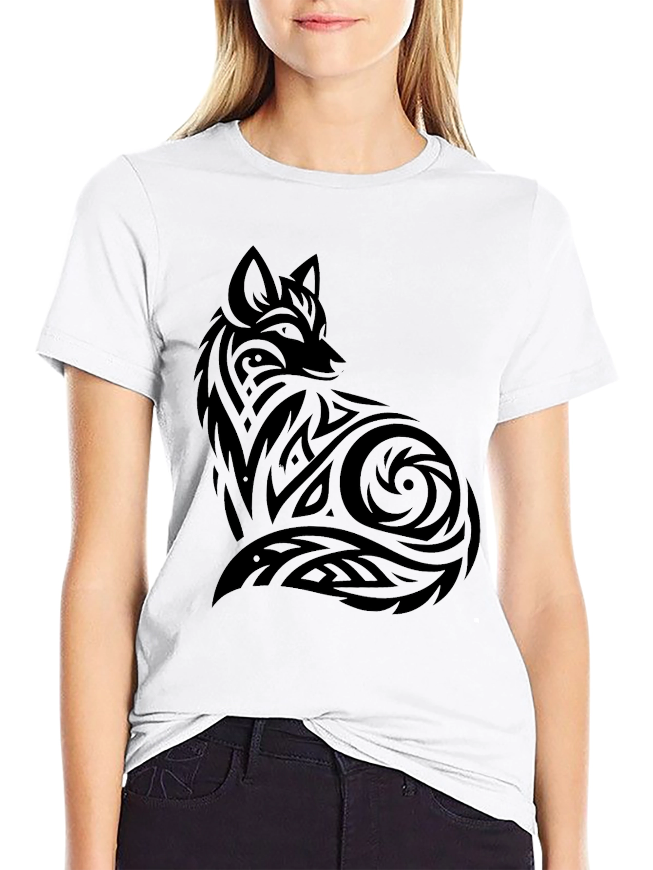 Tribal Fox Graphic Black T-Shirt