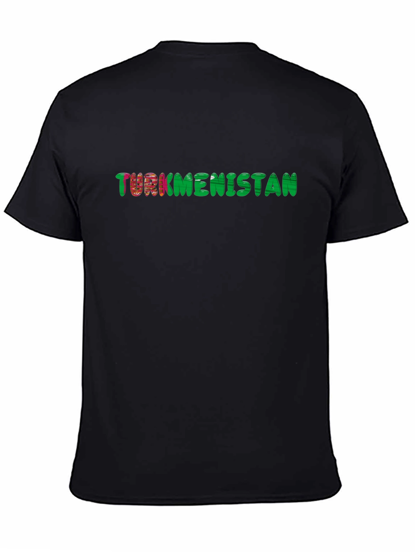 Turkmenistan Flag Text T-Shirt - Black Cotton Tee
