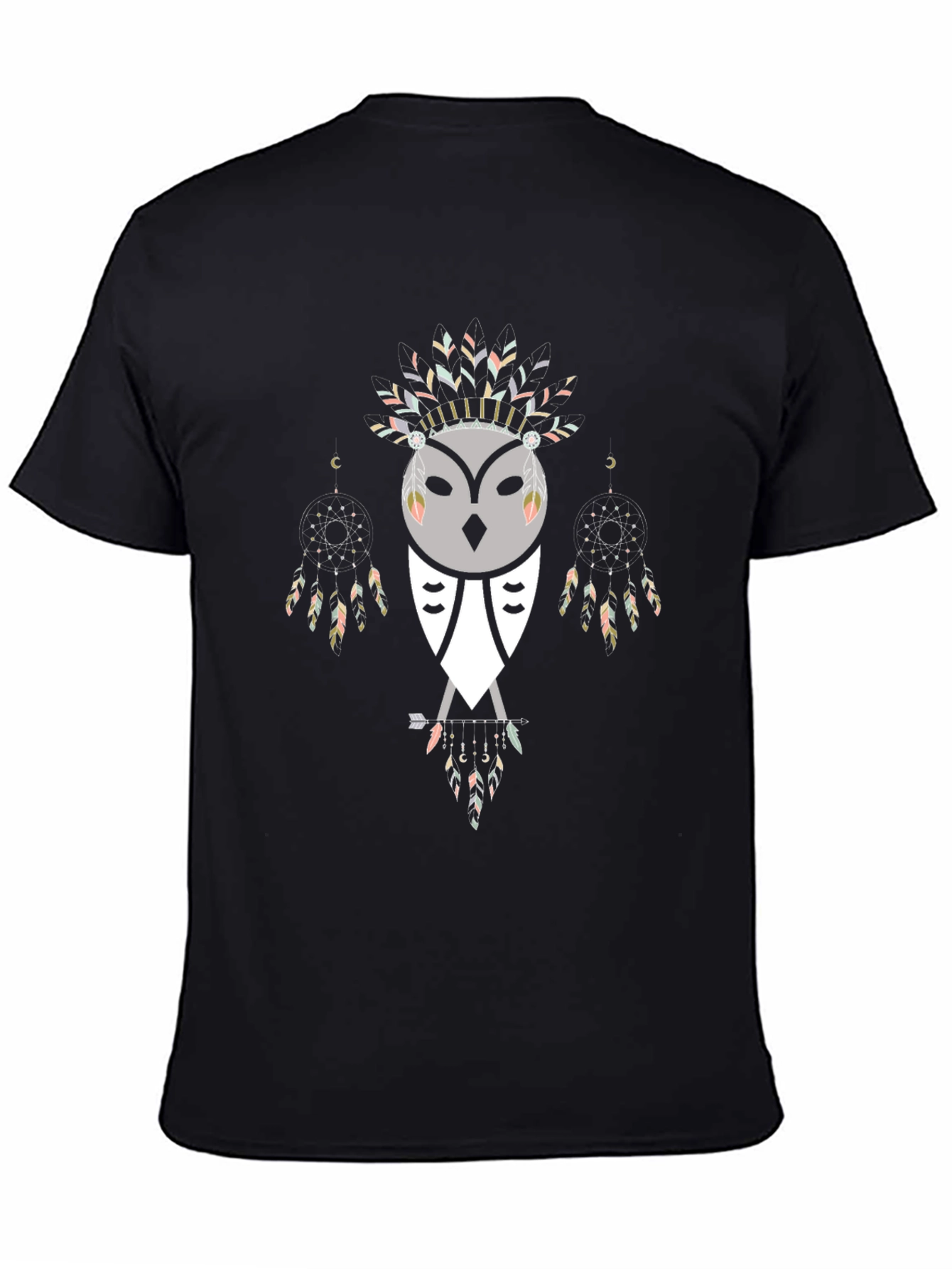 Tribal Owl Graphic Tee - Black Cotton Blend Shirt