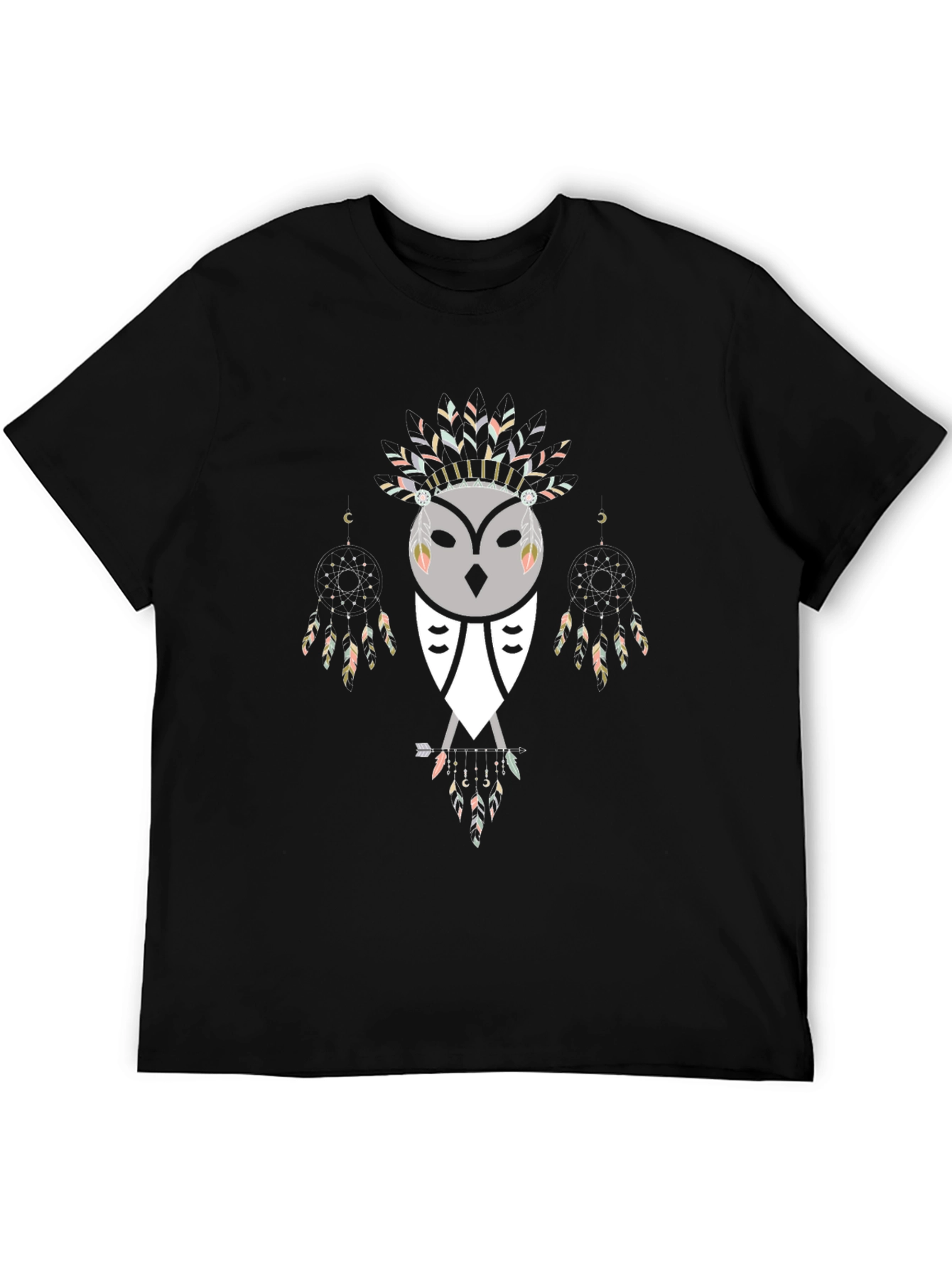 Tribal Owl Graphic Tee - Black Cotton Blend Shirt