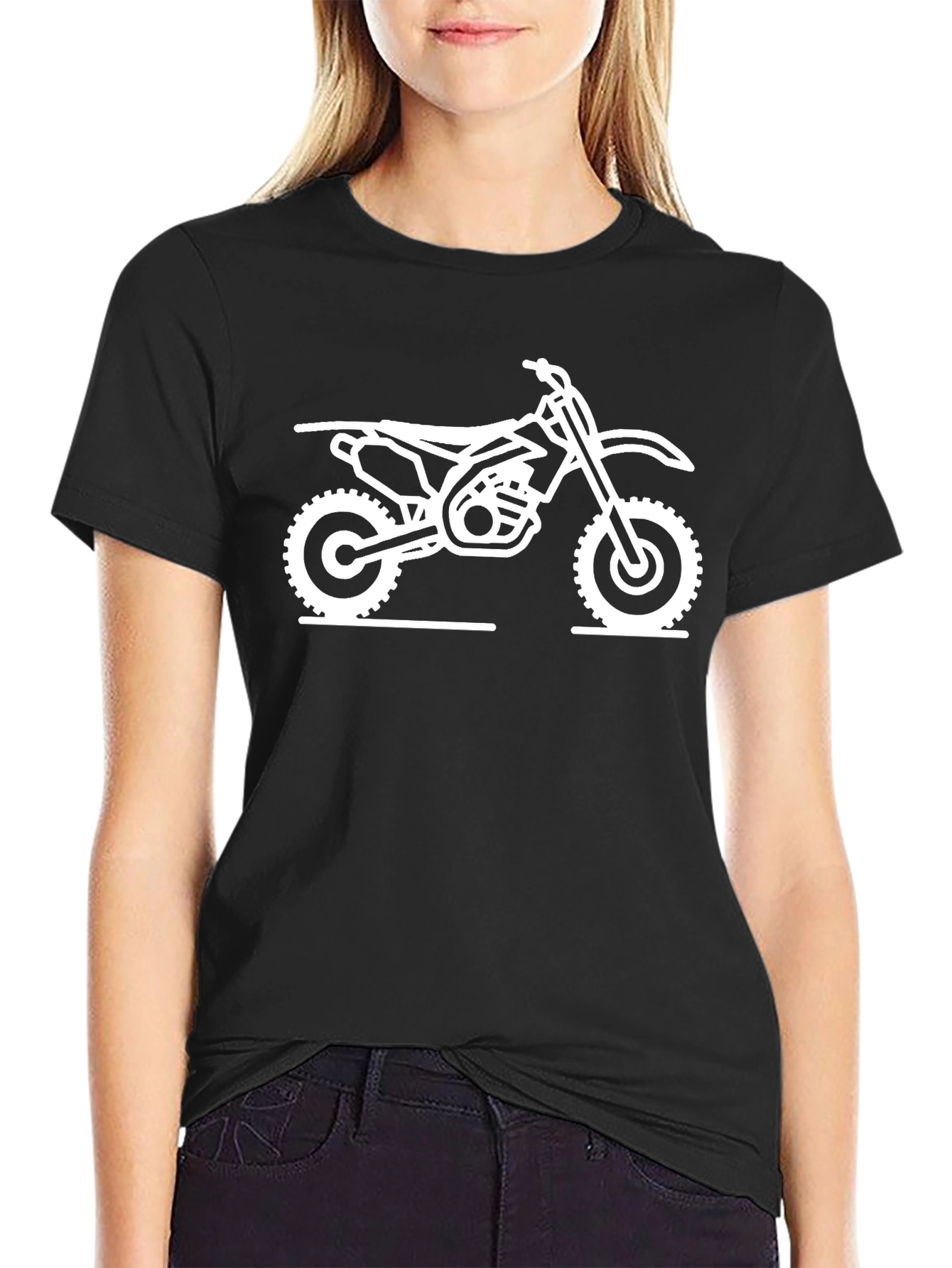 Black T-Shirt with White Motorcycle Graphic