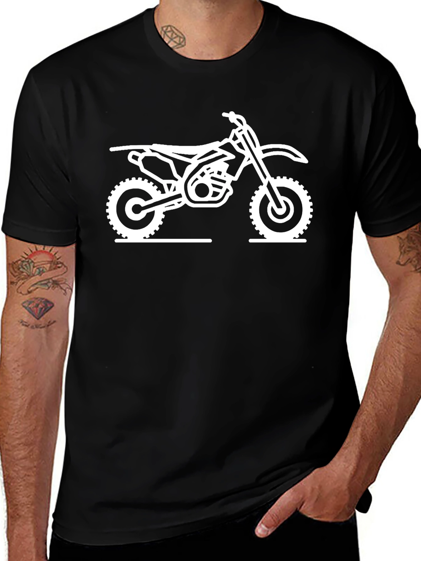 Black T-Shirt with White Motorcycle Graphic