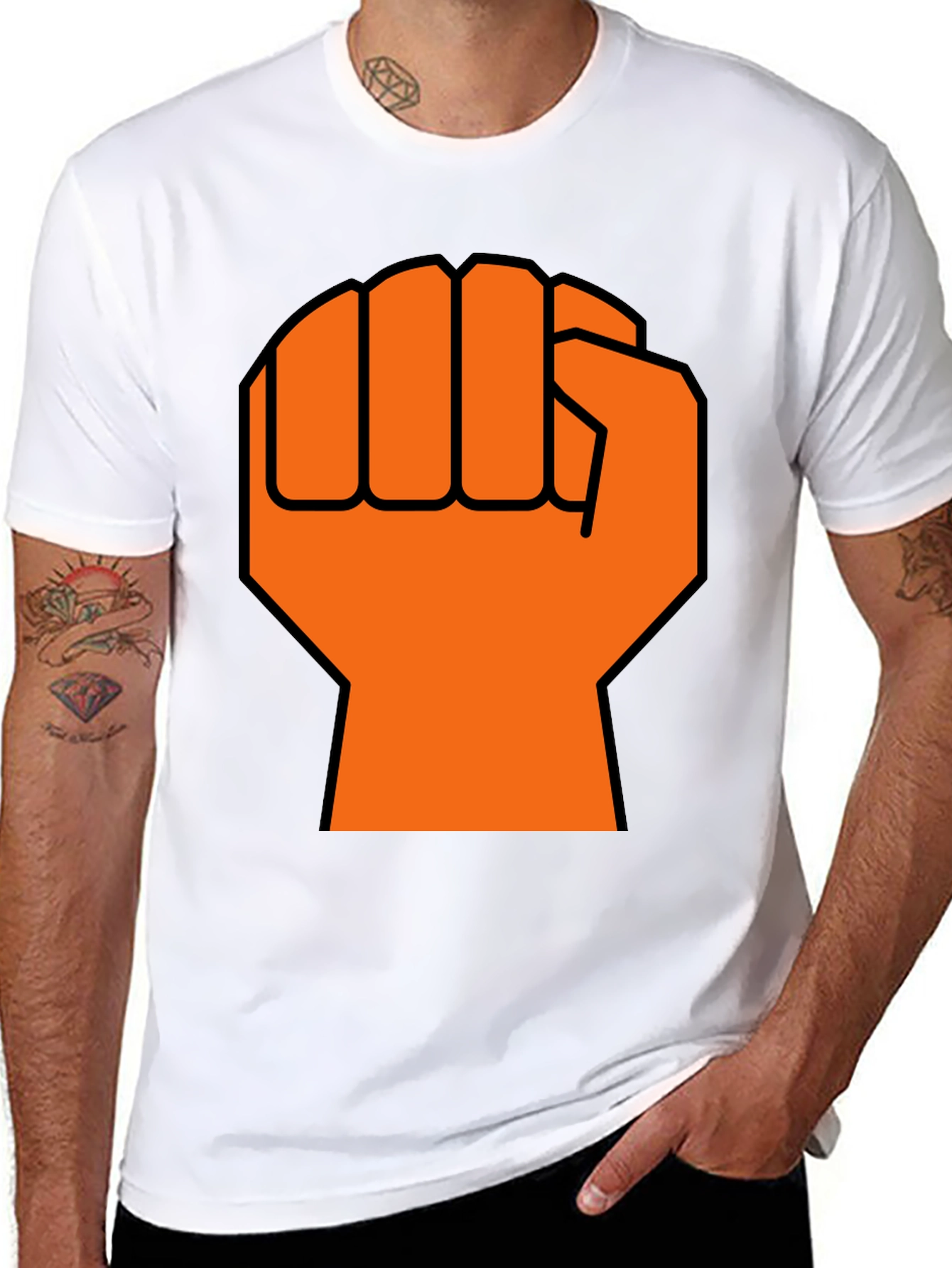 Orange Fist Graphic Black T-Shirt