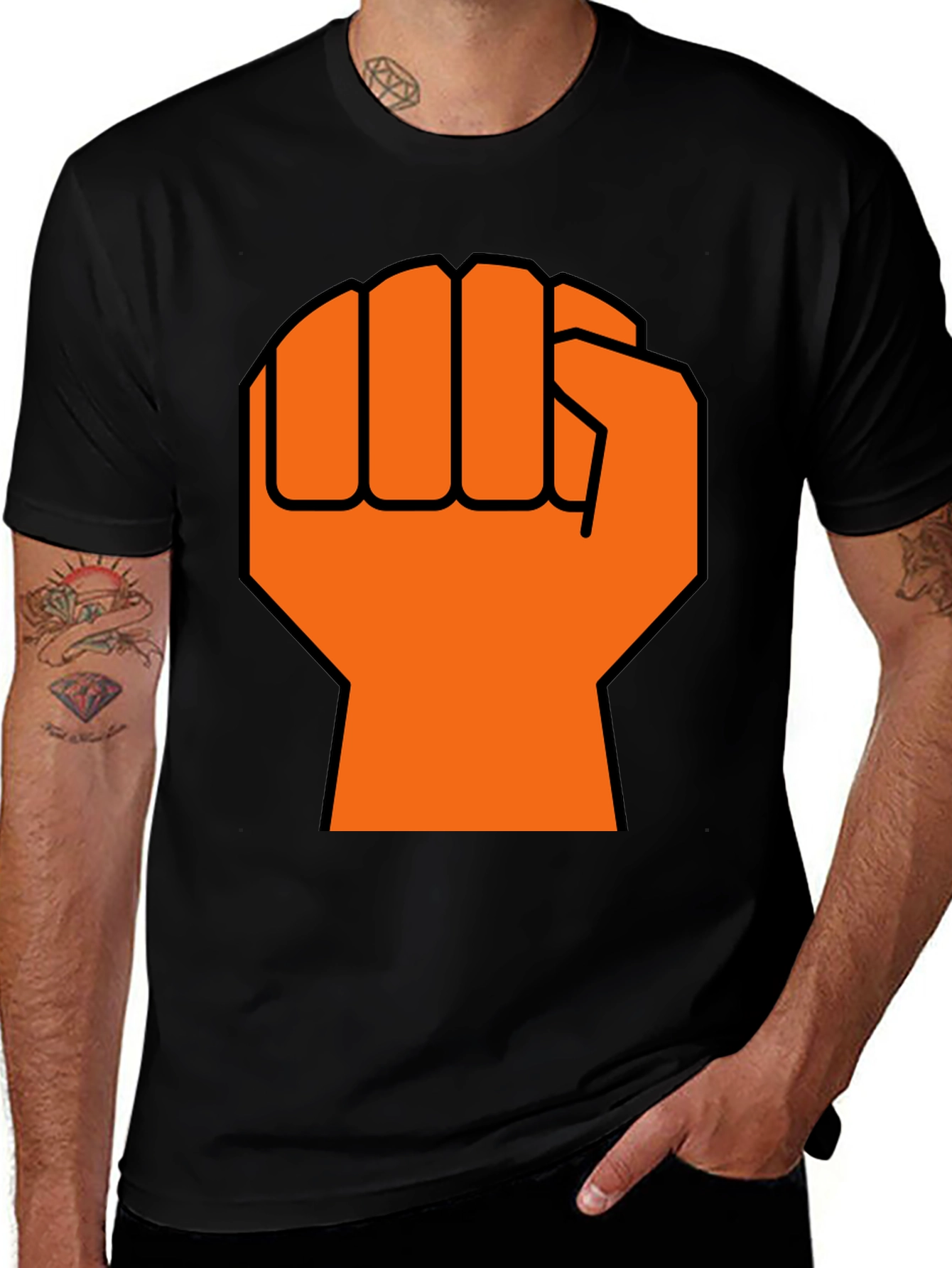 Orange Fist Graphic Black T-Shirt