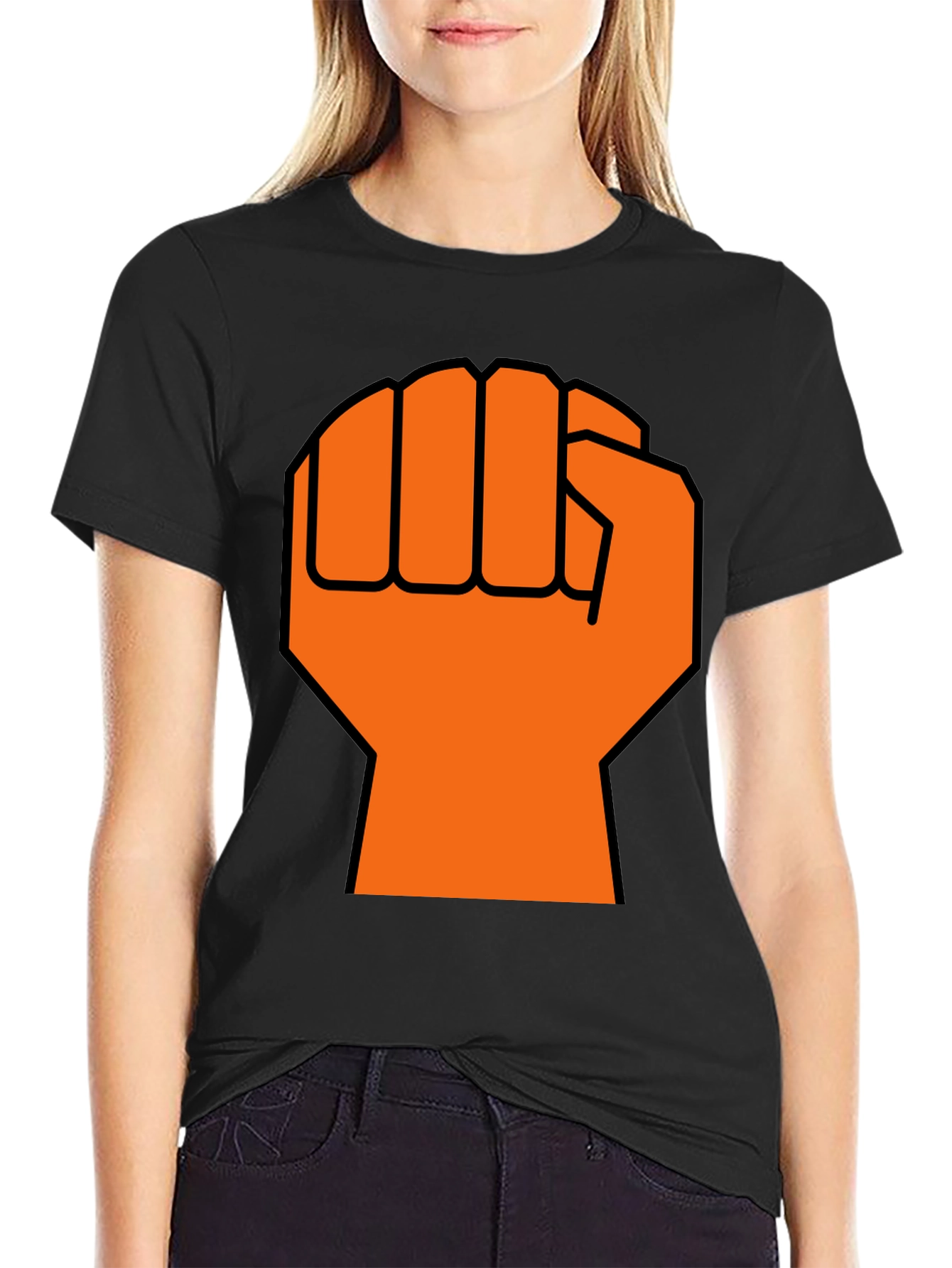 Orange Fist Graphic Black T-Shirt
