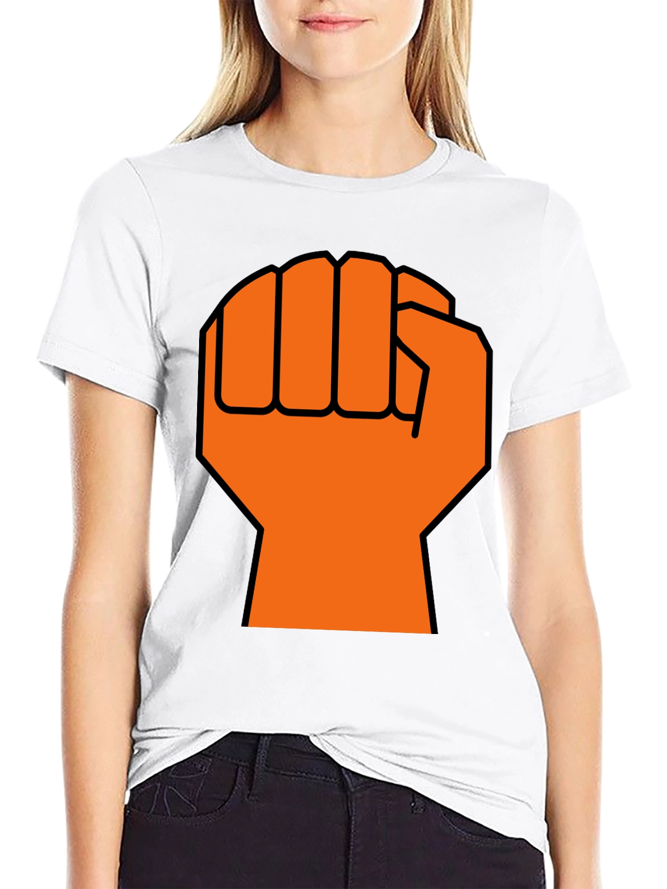 Orange Fist Graphic Black T-Shirt