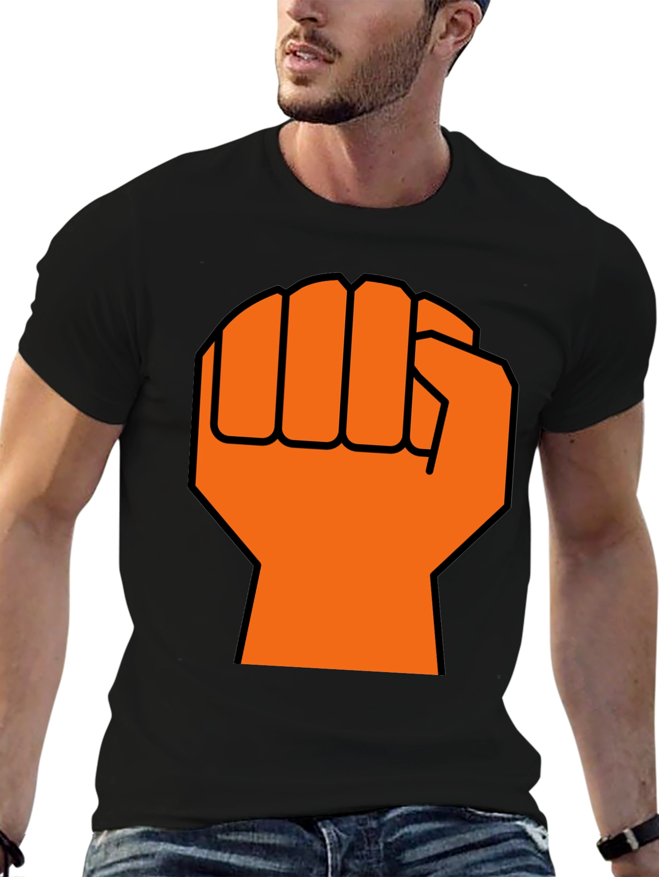 Orange Fist Graphic Black T-Shirt