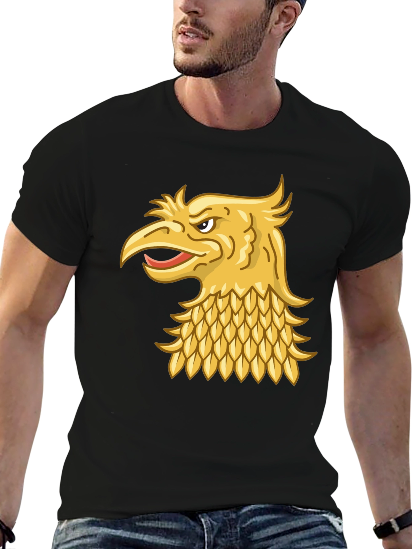 Black T-Shirt with Gold Griffin Design