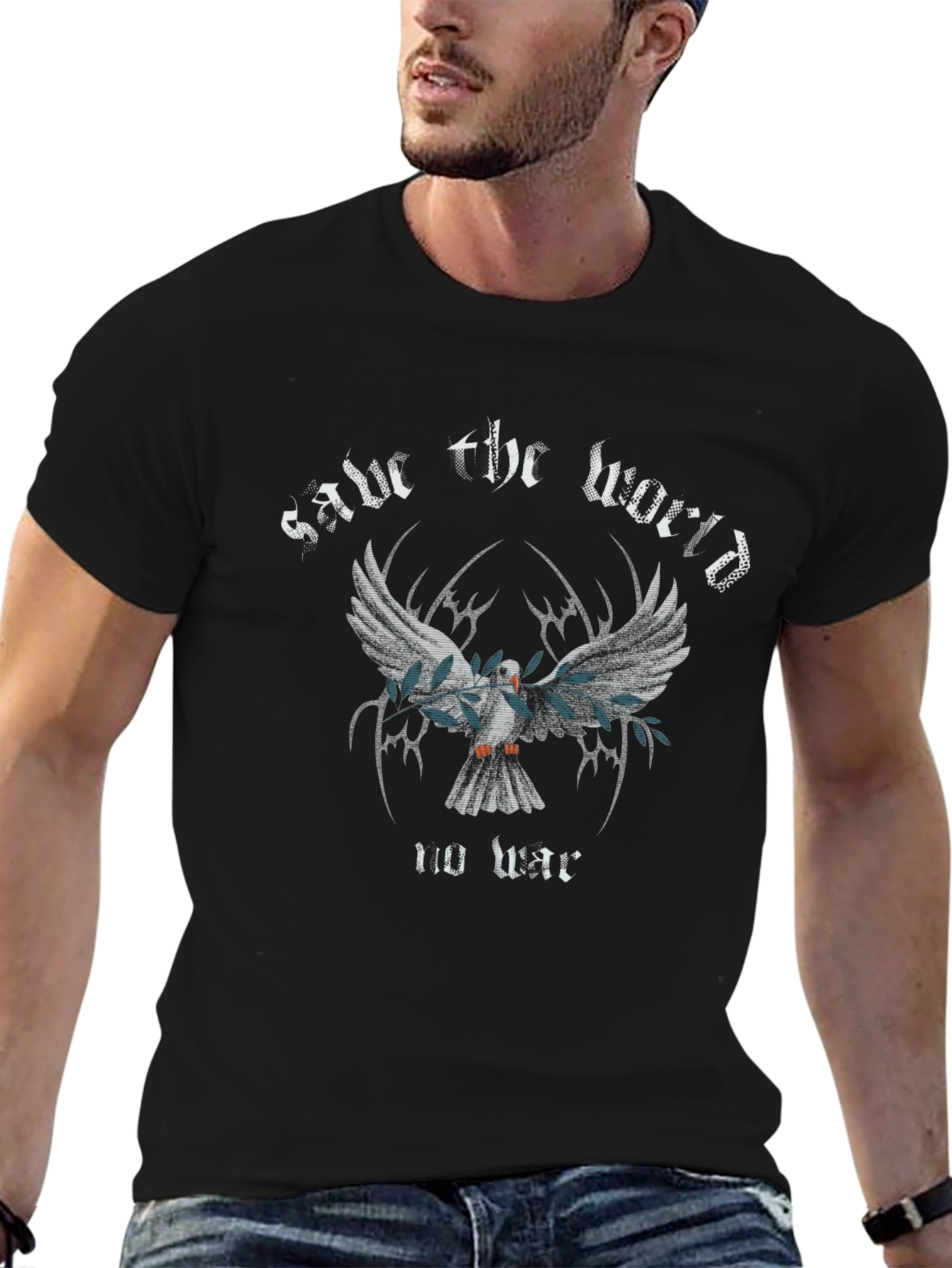 Save the World Dove Graphic Tee - Black