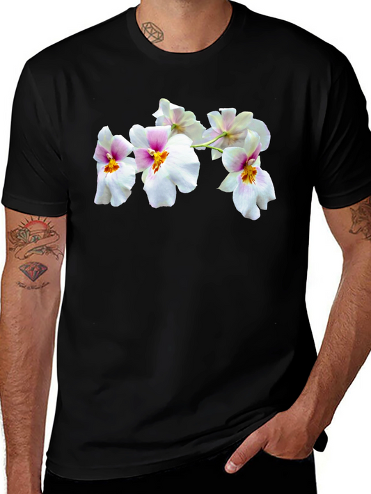 Floral Graphic T-Shirt - White Orchids on Black Tee